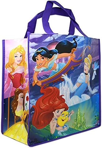 Disney Prenses Tote Çanta Toplu Set ~ Ariel, Yasemin, Dondurulmuş ve Daha Fazlasını İçeren 4 Adet Yeniden Kullanılabilir Bakkal