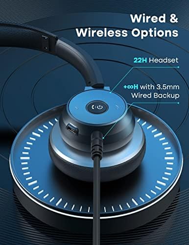 Mikrofonlu Kablosuz Bluetooth Kulaklıklar, Çift Gürültü Önleyici Mikrofon cVc8.0 Teknolojisi, 22 Saat Pil Ömrü, 3,5 mm Kablosuz