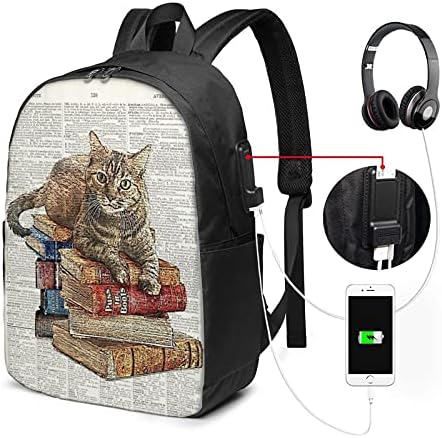 ROGERDAJ Kedi USB Sırt Çantası, erkek Kız Kadın Erkek Yetişkin Kolej Seyahat Çantası Sırt Çantaları ile Her İki Yan Cep, çok