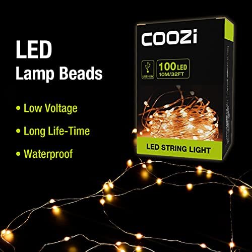 Coozi LED dize ışıkları,USB Powered, açık dize ışıkları, değişen peri ışıkları Fiş 33ft, 16 renkler, 8 modları, 100 LEDs, uzaktan