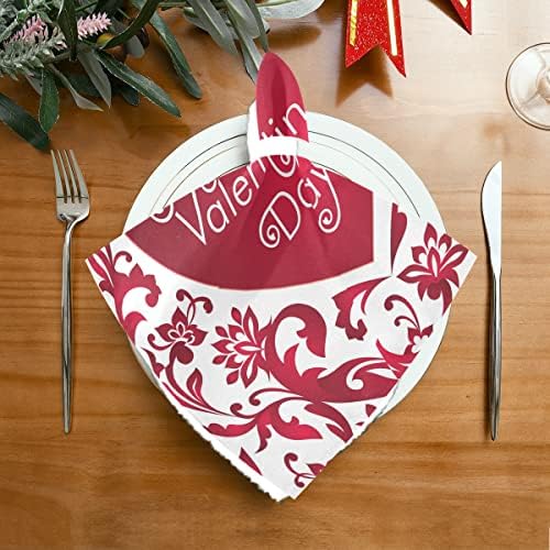 Sevgililer Günü Aşk Kalp Çiçek Bez Yemeği Peçeteler 6 Set Yıkanabilir Masa Peçete Yemeği Düğün Noel Yeni Yıl Arifesinde için