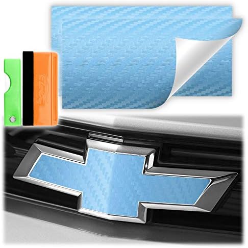 2 Adet 5 x 10 Açık Mavi 3D Karbon Fiber Dokulu Vinil Wrap ile Uyumlu Chevy Papyon Amblem Yerleşimi Mat Sticker Sac Film Çıkartması