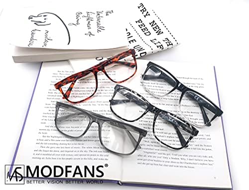 MODFANS Boy okuma gözlükleri 2.25 Erkekler Kadınlar için, büyük Okuyucular Erkekler Kare Çerçeve Hafif Bahar Menteşe Kol Karışık