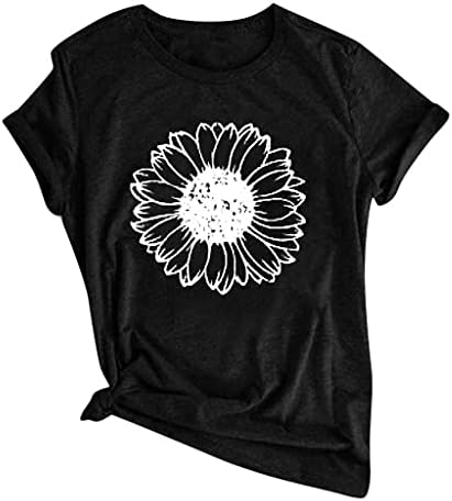 Kadınlar için yaz Tops Trendy, Bayan Kısa Kollu Tops Sevimli Çiçek Baskılı Gömlek Komik Grafik Tees Tops Tunikler