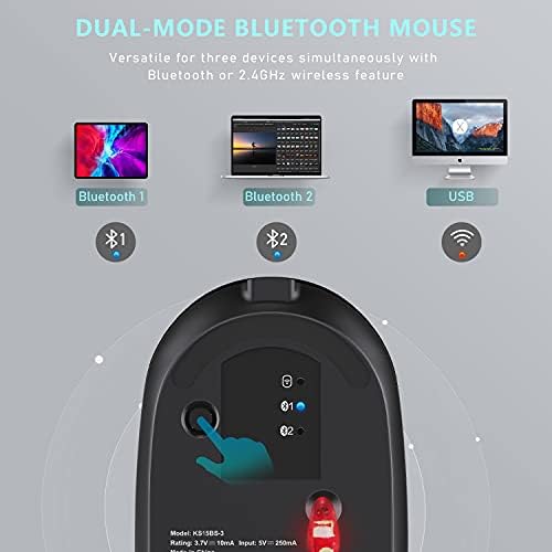 Bluetooth Klavye ve Fare, Çoklu Cihaz Kablosuz Klavye ve Fare Combo, şarj Edilebilir Çift Modlu(Bluetooth 4.0 + USB) Klavye Fare,