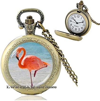 Pembe Flamingo Cep Saati Kolye-Yaz Tarzı Moda - Kadın Modası-Her Gün için Renkli Cep saati Kolye, M245