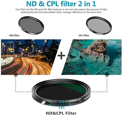 Neewer 77mm Değişken Fader ND2-ND32 ND Filtre ve CPL Dairesel Polarize Filtre 2 in 1 için 77mm Konu Kamera Lens Hiçbir X Nokta