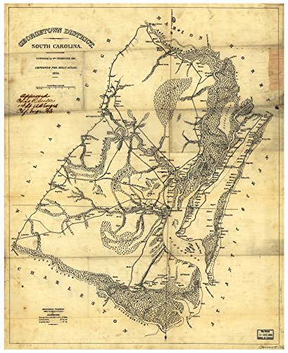 Georgetown Bölgesi Güney Carolina 1825 - İlçe Duvar Haritası-Ev sahibi isimleri-Mills Atlas - LC-Eski Harita Basım