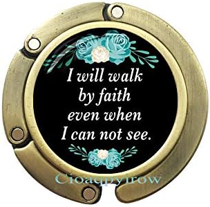 İnanç Çanta Kancası ile yürüyeceğim, İncil Ayeti Çanta Kancası Çanta Kancası Göremediğimde bile inançla yürüyeceğim, İnanç Çanta