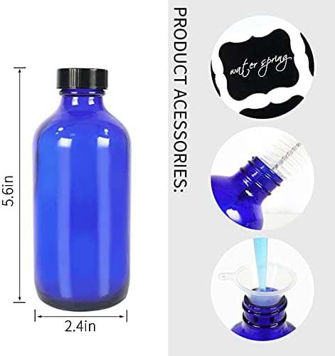 8 oz. (240 ml) Siyah Poli Koni Kapaklı ve Etiketli 12 Paket Cam Mavi Yuvarlak Boston Şişeleri, Uçucu Yağlar, Kimyasal Laboratuvar,