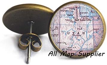 AllMapsupplier Büyüleyici Küpe, Utah Moda Saplama Küpe Charm, Reçine Saplama Küpe, Fotoğraf Saplama Küpe, harita Takı, Devlet
