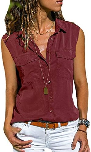 Andongnywell kadın Kolsuz Düz Renk Düğme Gömlek Basit Düğmeler Hırka Resmi Rahat Gömlek Bluz