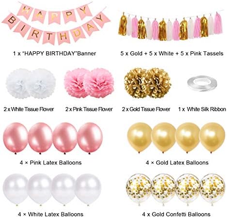 Pembe ve Altın Doğum Günü Dekorasyon, Mutlu Doğum Günü Afiş, Doku Çiçek, parti Balonlar için 16th 18th 21st 30th 50th 60th Doğum