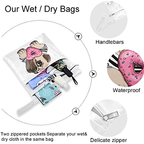 visesunny Fransız Bulldog Hayvan ile Kalp Donut 2 adet ıslak çanta ile fermuarlı cepler Yıkanabilir kullanımlık Ferah için Seyahat,plaj,havuz,