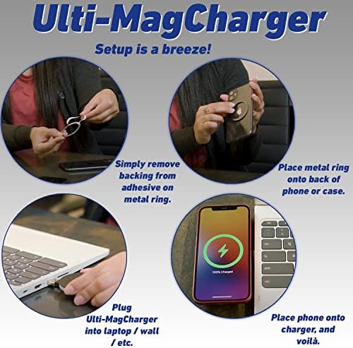 Ultimaxx Ulti-MagCharger Dahili USB-A/USB-C Fişli Kablosuz Qi Hızlı Şarj Cihazı, Metal Yapışkan Halka, 2 ft USB-C'den USB - A'ya