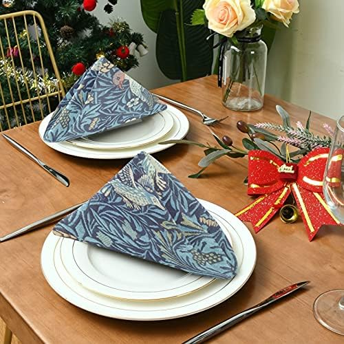 YUEND Saten Kumaş Peçeteler için Aile Yemekleri, Düğün, Mutfak, Şükran, Noel, Partiler (20x20 İnç) - William Morris Vintage Mavi