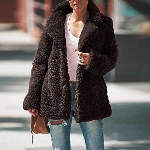 Andongnywell Kadınlar Uzun Kollu Casual Yaka Polar Bulanık Faux Shearlıng Sıcak Kış Ceketler Granül Polar Ceket