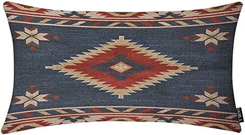 EKOBLA Vintage Southwest Kızılderili Aztek Navajo Mavi Kırmızı Kare Atmak Yastık Kanepe Kanepe Yatak Odası için Dekoratif Yastık