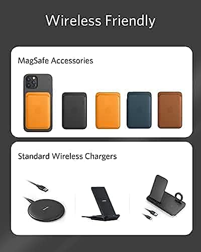Anker Manyetik Silikon Kılıf, iPhone 12 için 6.1 İnç (Koyu Gri) Manyetik Kablosuz Taşınabilir Şarj Cihazı, USB-C Kablosu ile