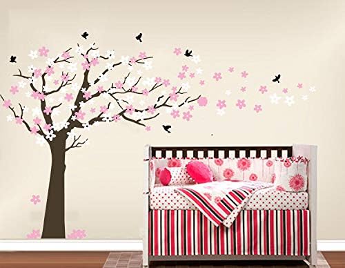 AIYANG Kiraz Çiçeği Ağacı Duvar Çıkartmaları Beyaz Pembe Çiçekler duvar çıkartmaları Bebek Kreş Yatak Odası ve Oturma Odası Dekorasyon