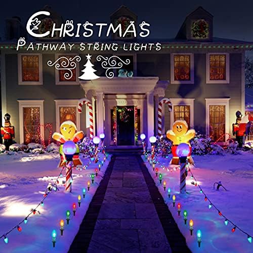 25.7 Ayaklar C9 Noel yolu ışıkları ile 20 renkli ampuller ve 20 Stakes su geçirmez bağlanabilir geçit ışıkları için açık Yard