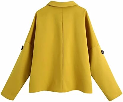 CML Kadın Moda Çift Cepler Sarı Gömlek Ceketler Boy Chic Lady Casual Turn - Aşağı Yaka Uzun Kollu Gevşek Dış Giyim Malzeme: Polyester