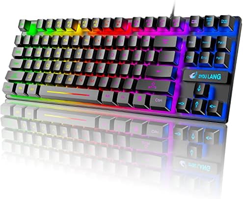RGB 87 Tuşları Oyun Klavyesi USB Kablolu Gökkuşağı Arkadan Aydınlatmalı Yüzer Klavye Sessiz Mekanik Duygu Multimedya PC Oyun