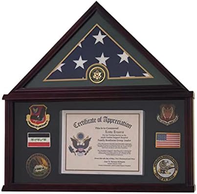 DECOMİL-Büyük Askeri Gölge Kutusu Çerçeve Anıt Mezar Cenaze Bayrağı Vitrin için 5x9 Bayrak, Katı Ahşap (Maun) (Hava Kuvvetleri)