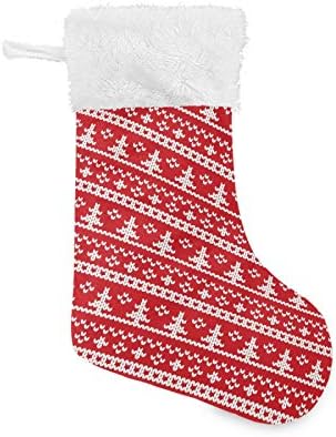 YUEND Noel Stocking Kitleri Merry Christmas Kırmızı Ağacı Kar Tanesi Beyaz Peluş Trim ile Klasik Kişiselleştirilmiş 1 Parça için