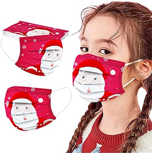 50 Paket Çocuklar Noel Disposable_Face_Mask Çocuklar için Nefes Alabilir, 3_Ply Moda Sevimli Desen Tasarımları Erkek Kız için