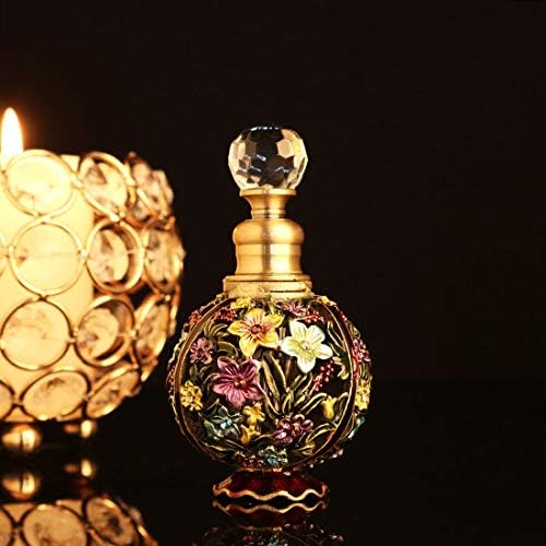 YU FENG Vintage Çiçek Cam Parfüm Şişesi Boş Doldurulabilir Boyalı Emaye Dekoratif Kristal Parfüm Tutucu Konteyner Koku Şişesi(6
