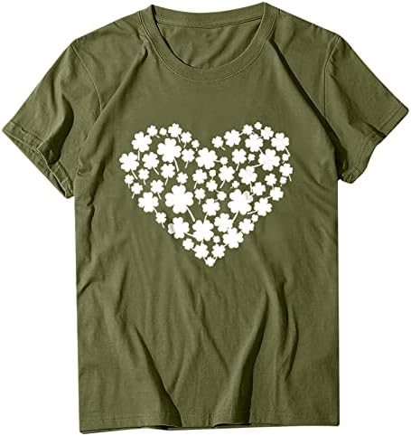 Aziz patrick Günü Kadınlar için Tops Yaz Rahat Kalp Baskılı Kısa Kollu Yuvarlak Boyun Bluz Gevşek Fit T-Shirt