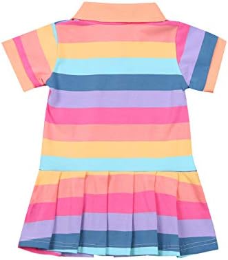Toddler Bebek Çocuk Kız Fırfır Kollu Elbiseler Yaz Boho Gökkuşağı Çizgili Gömlek Prenses Sundress Tek Parça Giysi