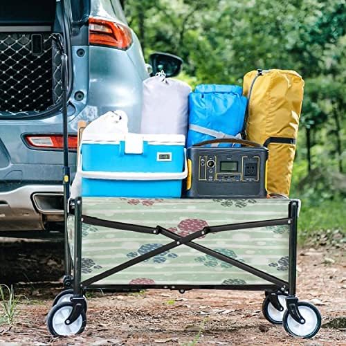 Katlanabilir Vagon Sepeti Altın Köpek Pençeleri ile Sevimli Küçük Katlanabilir Yardımcı Vagon ile Bej üzerinde Pastel Mavi Çizgili