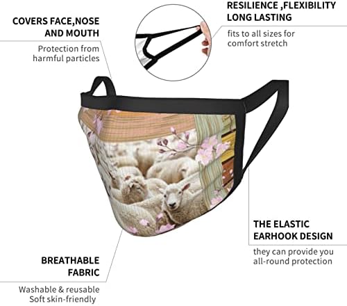 Yetişkin Bez Toz Maskesi Ayarlanabilir Earloops İle Tahta Çiçek Çiftliği Koyun Tekrar Kullanılabilir Yıkanabilir Yüz
